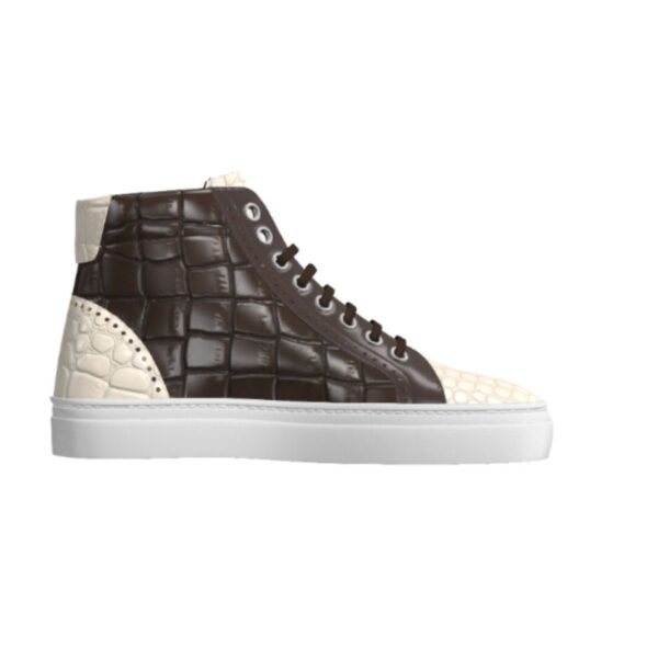 White and Brown Croc High Top Handmade Sneaker