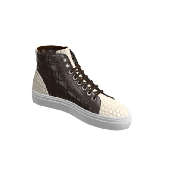 White and Brown Croc High Top Handmade Sneaker