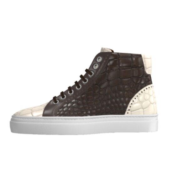 White and Brown Croc High Top Handmade Sneaker