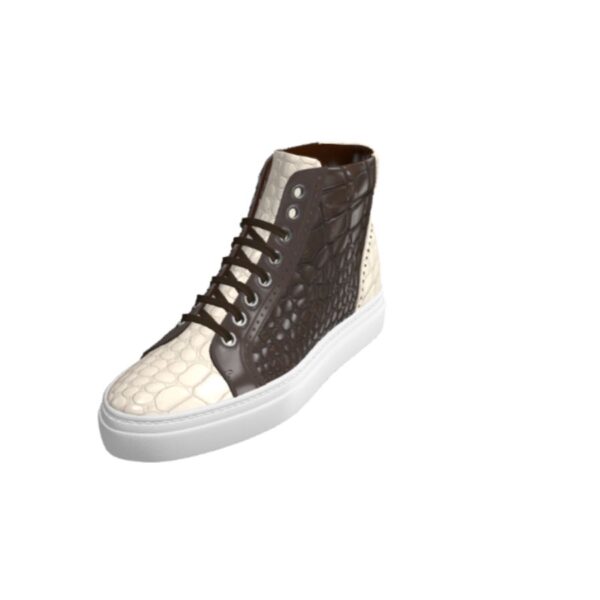 White and Brown Croc High Top Handmade Sneaker