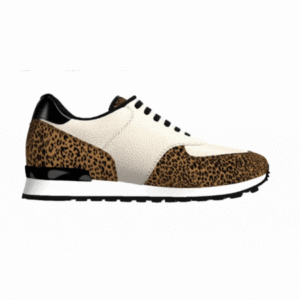 Cream Full Grain Leather and Leopard Sneakers