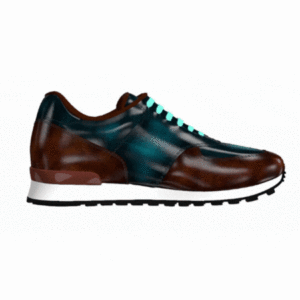 Brown and Turquoise Patina Leather Jogger Shoes