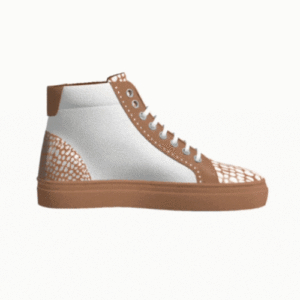 white and tan snake high top