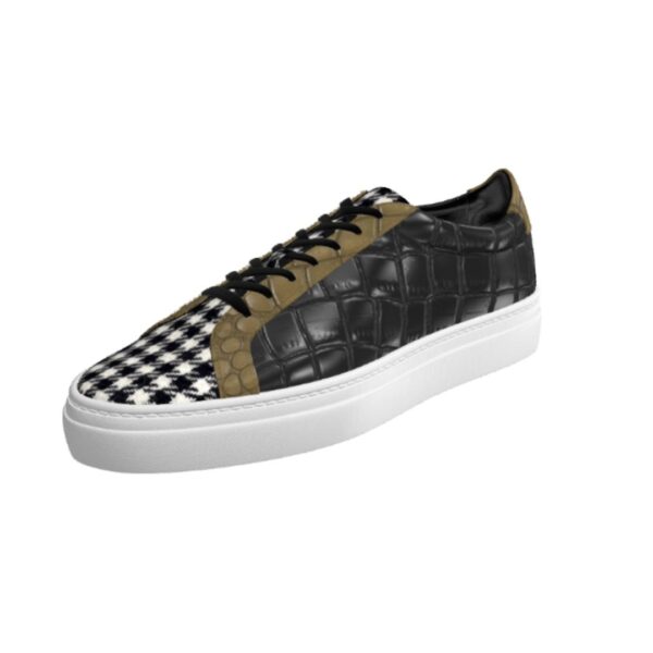 handmade houndstooth and black sneakers