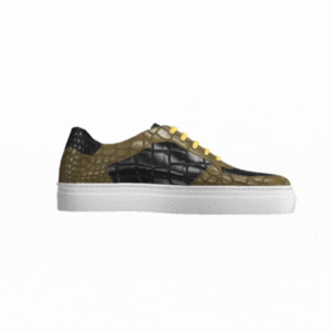 DS76 Olive and Black Croc Leather Low Top Trainer