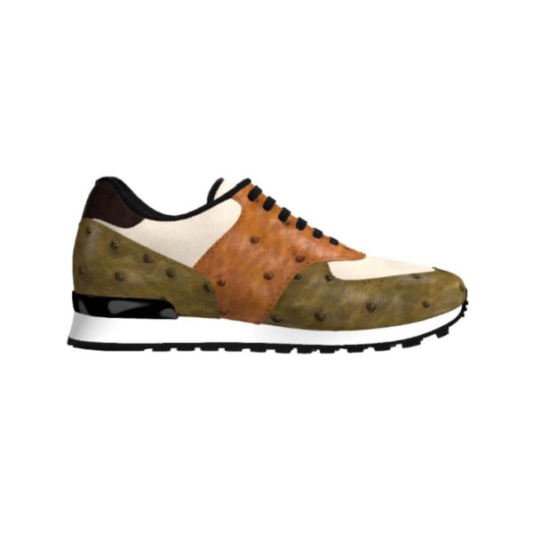 Genuine Ostrich Green and Brown Jogger Shoes