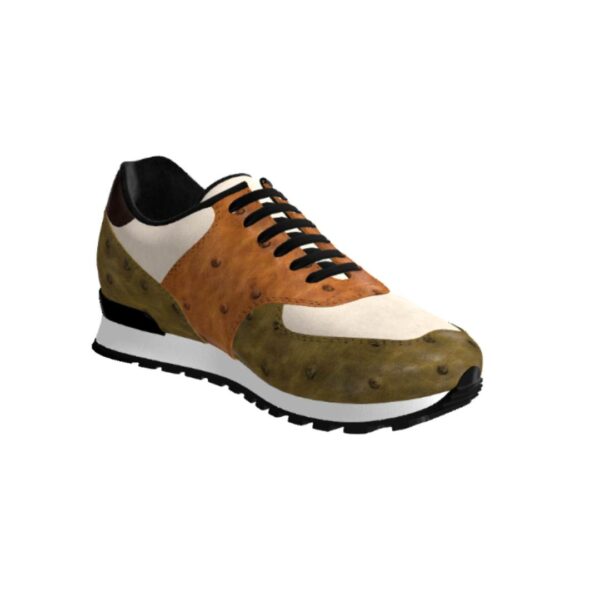 Genuine Ostrich Green and Brown Jogger Shoes