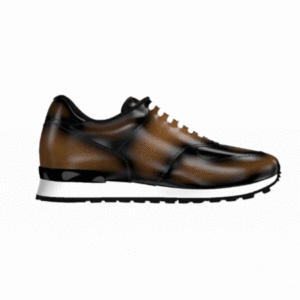 Brown Burnished Leather Jogger Shoes