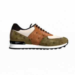 Genuine Ostrich Green and Brown Jogger Shoes